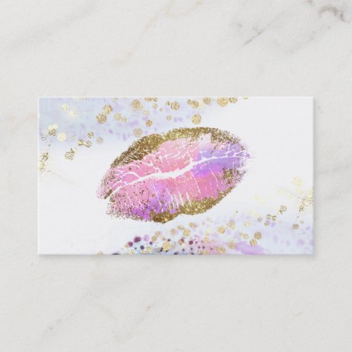  Beauty Pink Gold Pastel Glitter Lips Makeup Business Card