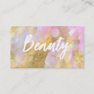 *~* BEAUTY Pink Script Gold Foil Business Card
