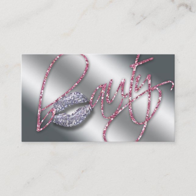Beauty Pink Sparkle Lips Glitter Text Business Card (Front)