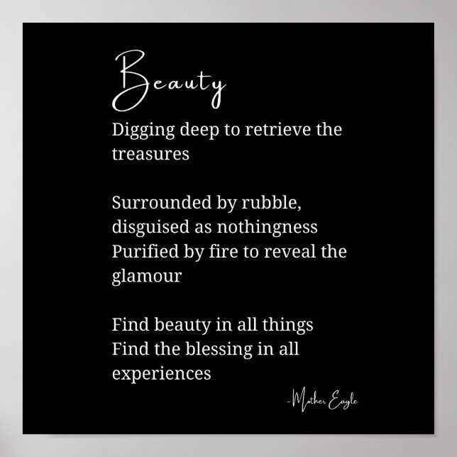 Beauty poem poetry black white wall art decor  (Front)