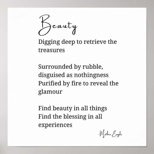 Beauty poem poetry black white wall art decor (Front)
