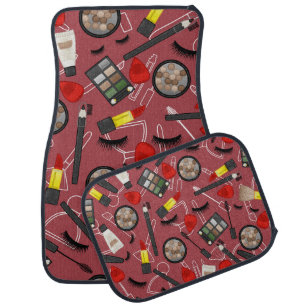 Beauty products pattern on a red backgroundapplica car floor mat