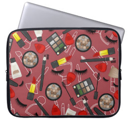 Beauty products pattern on a red backgroundapplica laptop sleeve