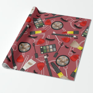 Beauty products pattern on a red backgroundapplica wrapping paper