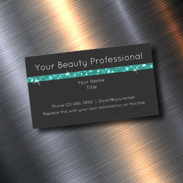 Beauty Professional Design With Turquoise Glitter Business Card Magnet (Creator Uploaded)