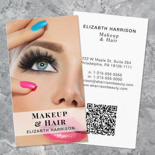 Beauty Professional Hair Makeup QR Code Photo Business Card