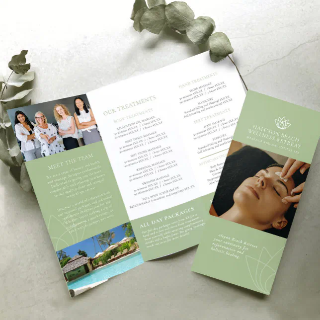 Beauty promotional price list lotus green logo brochure