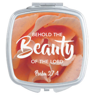 BEAUTY Psalm Christian Scripture Coral Floral Compact Mirror