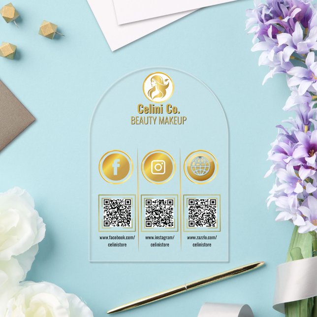Beauty QR Code Social Media Sign - Multi-Platform  Acrylic Invitations (Multi QR Code Business Sign - Social Media Display for Instagram & Facebook)