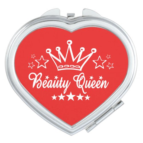 Beauty Queen Red Heart Compact Mirror