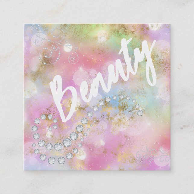 *~* BEAUTY Rainbow Gold Grunge Business Card (Front)