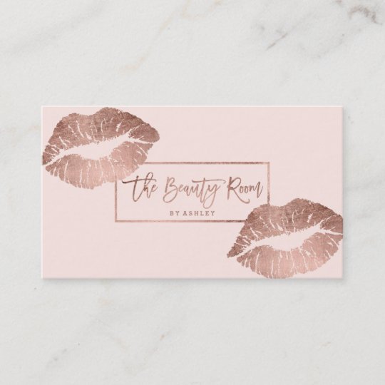 Beauty Room Typography Lips Rose Gold Blush Business Card