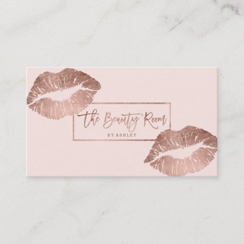Beauty room typography lips rose gold blush business card