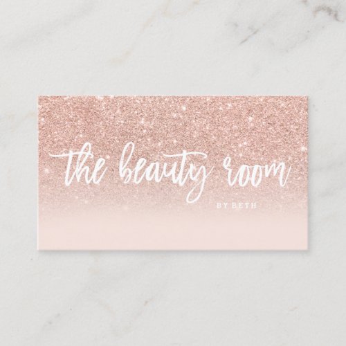 Beauty room typography rose gold glitter blush business card