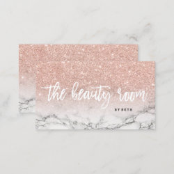 Beauty room typography rose gold glitter marble business card