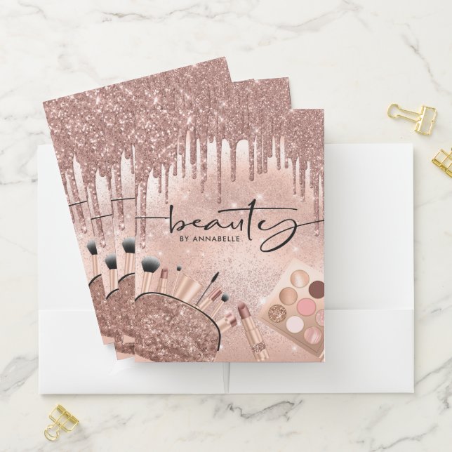 Beauty Rose Gold Glitter Cosmetics  Pocket Folder (In Situ)