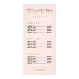 Beauty rose gold typography blush pink price list rack card