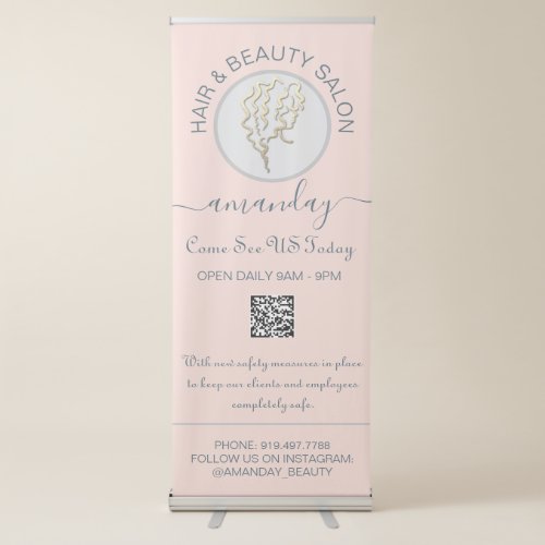 Beauty Rose Reopening Logo Hairdresser QR Code Retractable Banner