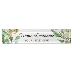 Beauty Salon Artist Rose Floral Mint White Desk Name Plate