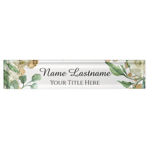 Beauty Salon Artist Rose Floral Mint White Desk Name Plate