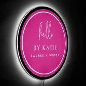 Beauty Salon Backdrop Pink Illuminated Business LED Sign (Angle)