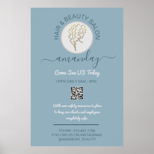 Beauty Salon Be Safe Logo Hairdresser QR Code Poster