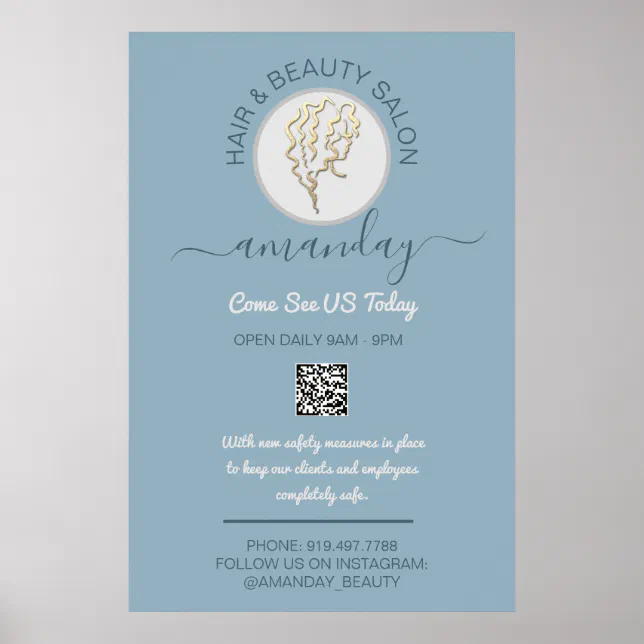 Beauty Salon Be Safe Logo Hairdresser QR Code Poster | Zazzle