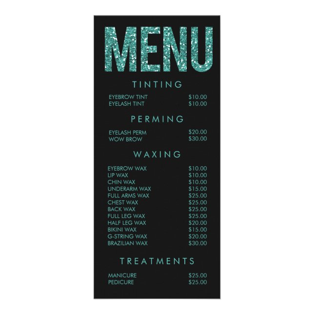 Beauty Salon Beautician Menu Price List (Front)