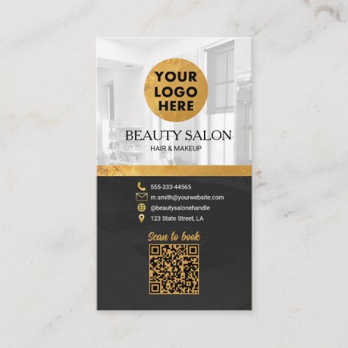 Beauty Salon Black Gold QR code Appointment Business Card