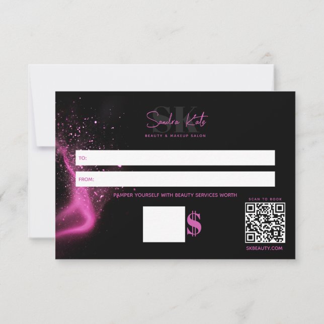 Beauty Salon Black Neon Pink Fill Amount Gift Card (Back)
