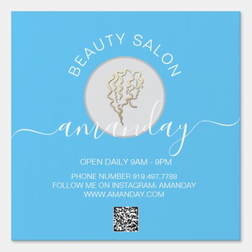 Beauty Salon Blue Gold Logo Hairdresser Sign