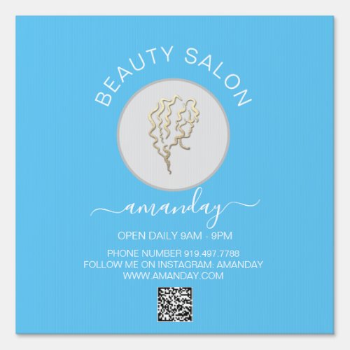 Beauty Salon Blue Gold Logo Hairdresser Sign