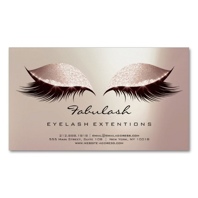 Beauty Salon Blush Rose Gold Adress Makeup Lashes Business Card Magnet (Front)