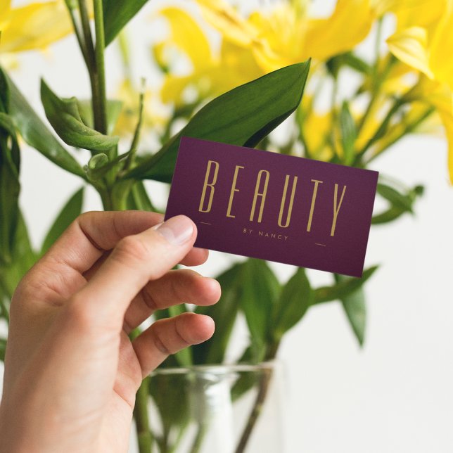 Beauty Salon Burgundy And Gold Simple Business Card (Creator Uploaded)