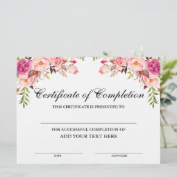 Beauty Salon Certificate of Completion Pink Floral Card | Zazzle