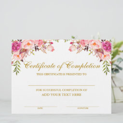 Beauty Salon Certificate Of Completion Pink Gold Card 