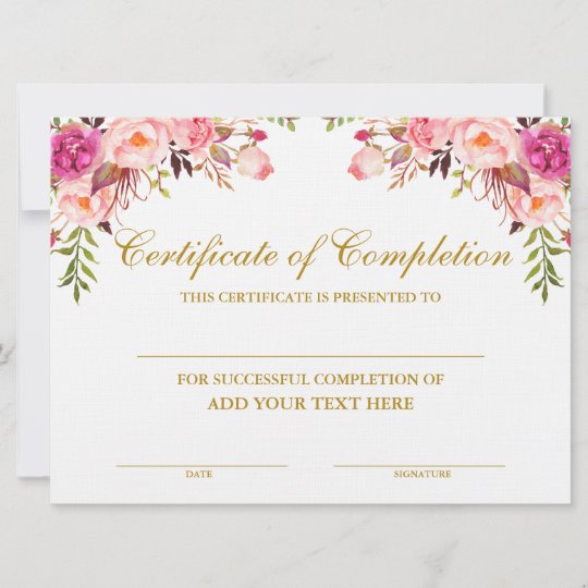 Beauty Salon Certificate of Completion Pink Gold Card | Zazzle.com