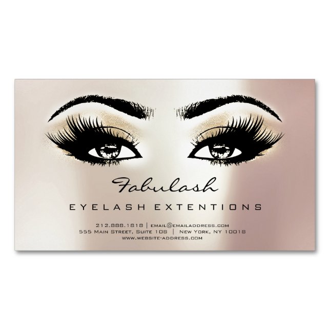Beauty Salon Champaigne Rose Adress Makeup Lashes Business Card Magnet (Front)