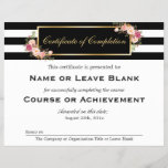 Beauty Salon Course Certificate of Completion<br><div class="desc">================= ABOUT THIS DESIGN ================= Vintage Floral Black White Stripes with Gold Frame - Beauty Salon Course Certificate of Completion Flyer Template. (1) If you need any customization or matching items, please contact me. (2) You can find matching products (e.g. Business Card, Appointment Card, Flyer, Rack Card, Loyalty Card, Stationery...</div>