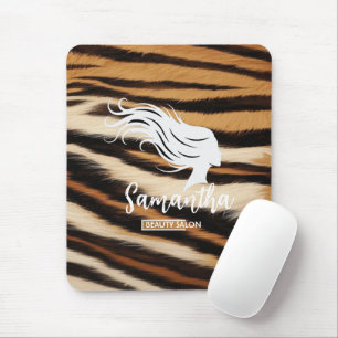 Beauty Salon Custom Name Tiger Print Salon Bag Mouse Pad
