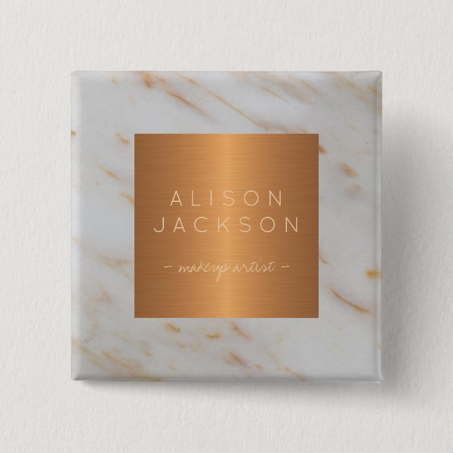 Beauty salon employee copper metallic grey marble pinback button (Front)
