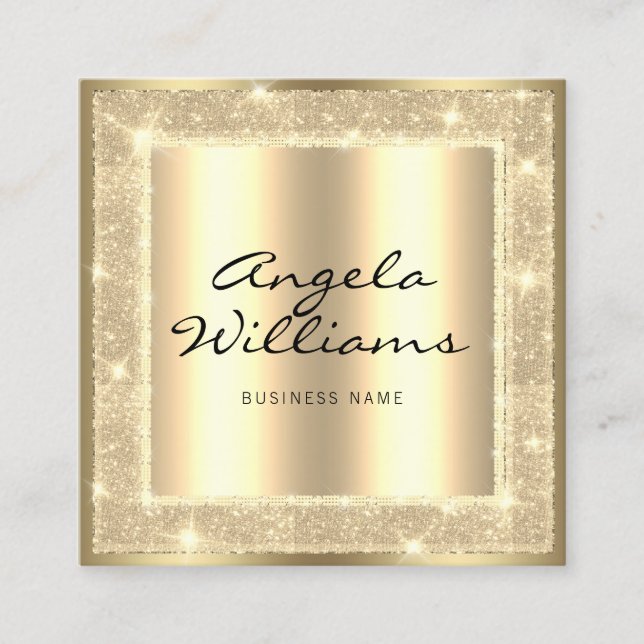 Beauty Salon Fashionable Black Gold QR Code Square Business Card (Front)
