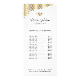 beauty salon faux gold foil bee logo price list rack card