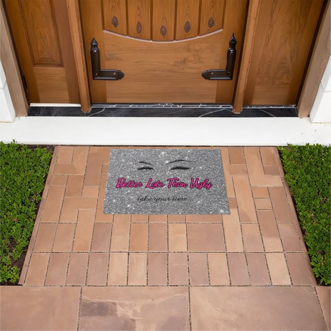 Beauty Salon Fitting Room Wink Quote Pink Silver Doormat (Outdoor)