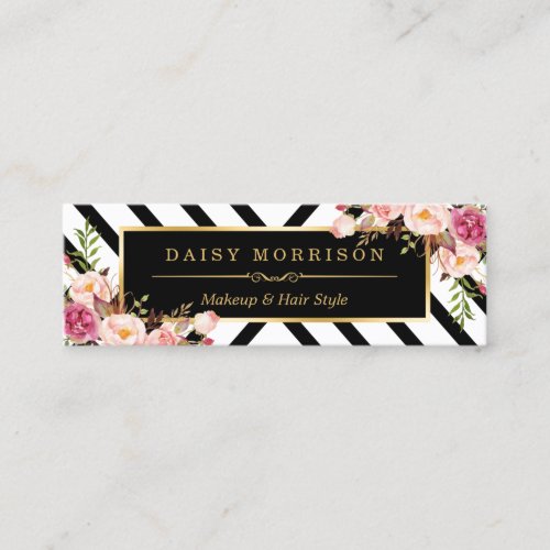 Beauty Salon Floral Gold Abstract Line Pattern Mini Business Card
