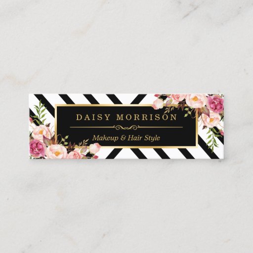 Customizable Beauty Salon Floral Gold Abstract Line Pattern Mini Business Card