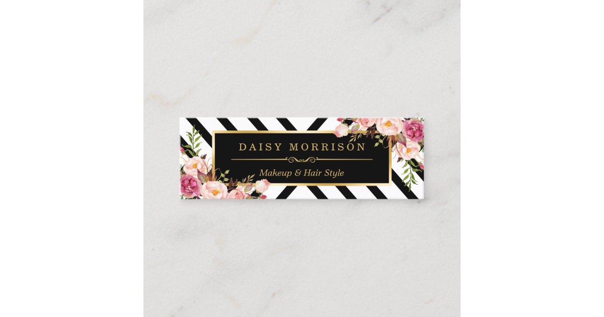 Beauty Salon Floral Gold Abstract Line Pattern Mini Business Card