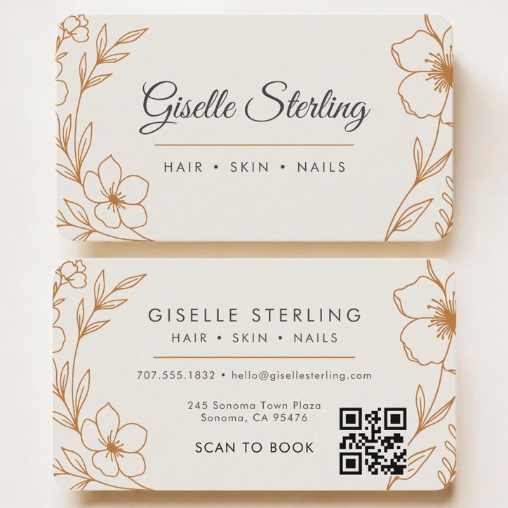 Beauty Salon Floral QR Code Professional Business Card