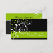 Beauty Salon floral scroll leaf black, lime green Business Card (Front/Back)