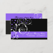 Beauty Salon floral scroll leaf black, purple Business Card (Front/Back)